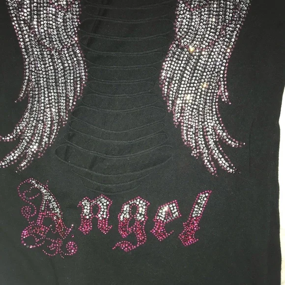 Team Juniors size Large Cut-out Angel wings Black with Rhinestone Bling - Picture 4 of 6